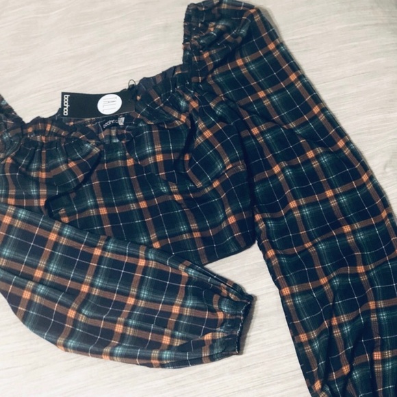 Boohoo Tops - BooHoo Tall Check Cropped Bustier Blouse